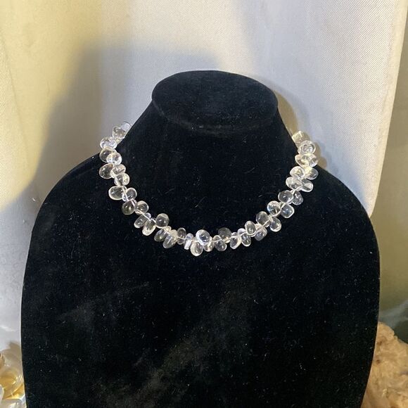 Authentic Quartz Crystal Hand Strung Necklace, Sterling Clasp - Picture 3 of 7